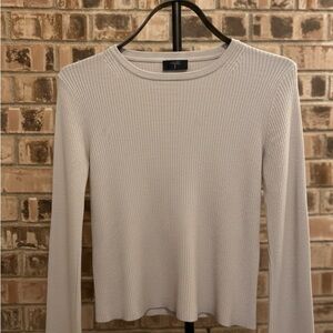 Tahari Light Beige Ribbed Long Sleeve Top